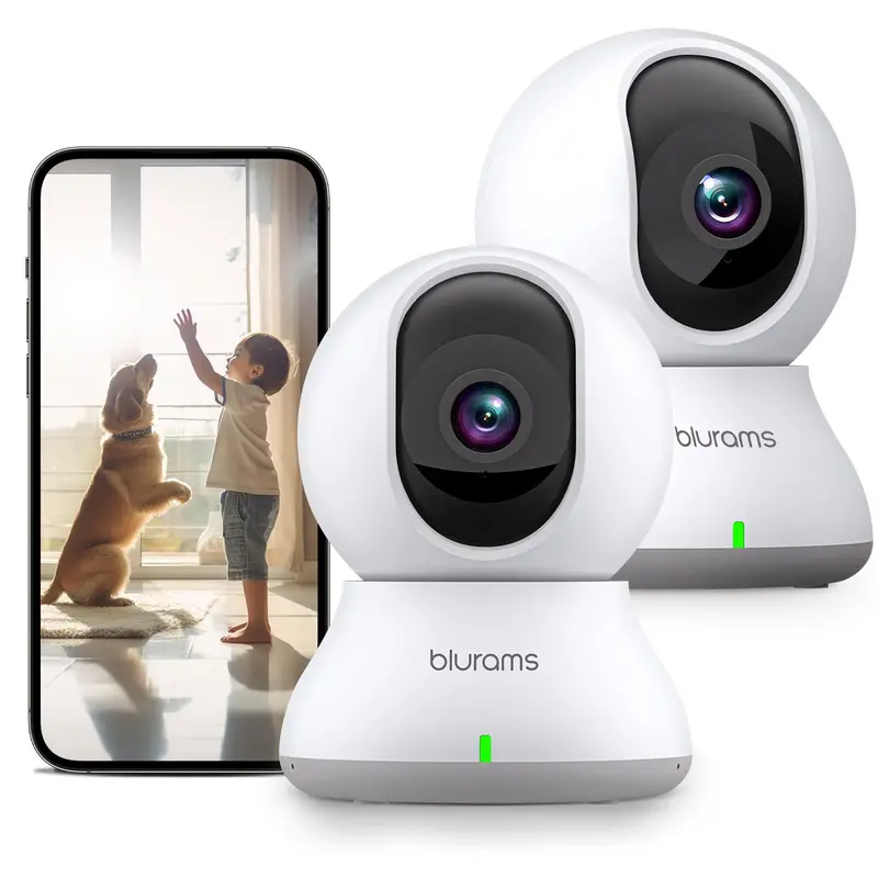 2K Indoor Wi-Fi Security Camera Kit (2-Pack) – 360° Rotation, Dual-Band 2.4Ghz/5Ghz, Motion Tracking, Two-Way Audio, Alexa Compatible, White 1
