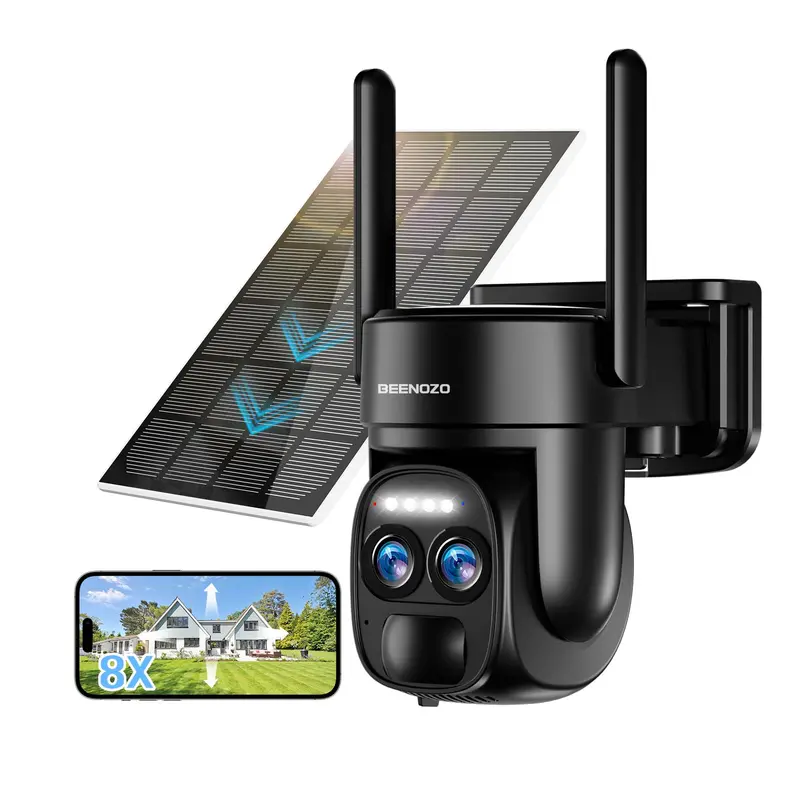 Beenozo 4K Solar Security Camera – 8X Optical Zoom, 360° Ptz, Color Night Vision, Pir Motion Detection, 2-Way Audio, Ip66 Weatherproof 1