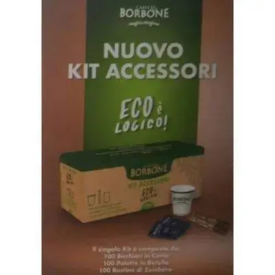 Borbone Eco-Friendly Coffee Accessory Kit: 100 Paper Cups, Birch Stirrers & Sugar Sachets 1