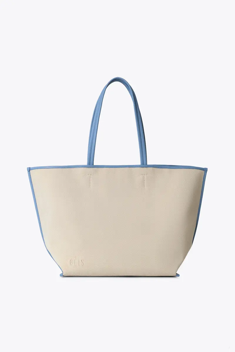 Canvas & Leather Tote Bag – Dusty Blue 1