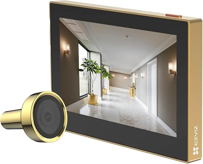 Ezviz Cp2 Smart Door Viewer – 1080P Battery-Powered Peephole Camera, 4.3-Inch Color Display, 146° Wide-Angle Lens, Rechargeable 2200Mah Battery, 2.4Ghz Wifi, Gold Housing 1