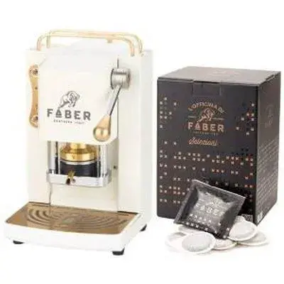 Faber Pro Mini Deluxe Espresso Machine + 50 X 44Mm Capsules – Pure White Brass Edition 1
