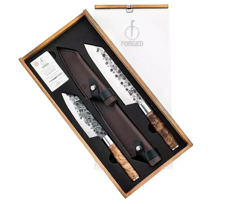 Forged Vg10 Bunka Knife Set – Includes Premium Leather Sheaths 1