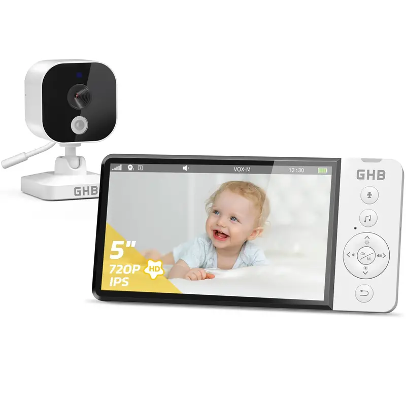 Ghb 5-Inch Hd Baby Monitor – 720P Ips Display, 5000Mah Battery, Vox Mode, Night Vision, Room Temperature Monitoring 1