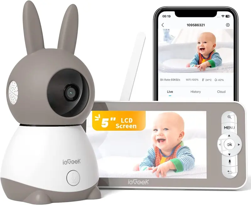 Iegeek 2K Baby Monitor – 5-Inch Lcd Screen, App + Handheld Control, 3000Mah Rechargeable Battery, Smart Ai Detection Modes 1