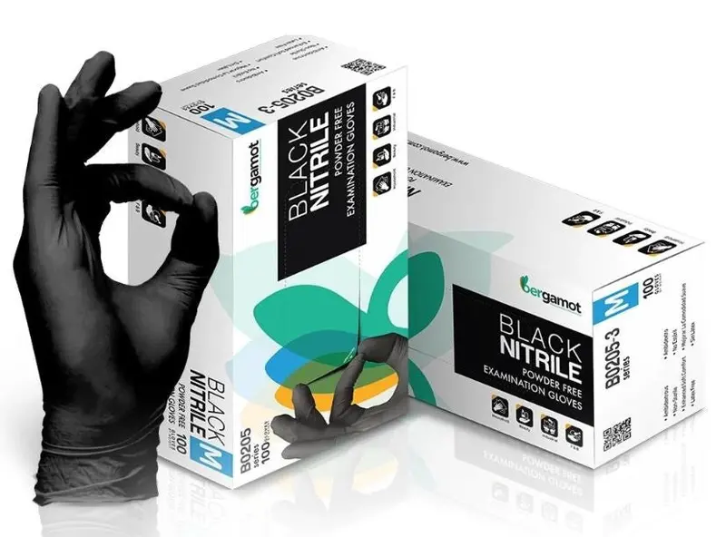 Intco Black Powder-Free Nitrile Gloves – Food-Safe 1