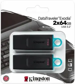 Kingston Datatraveler Usb-A 3.2 Flash Drive – 64Gb, Dual-Pack (Black & Sky Blue, Dtx/64Gb-2P) 1