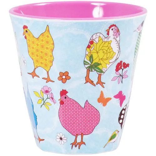 Rice Melamine Kids Cup – Blue Hen Pattern 1