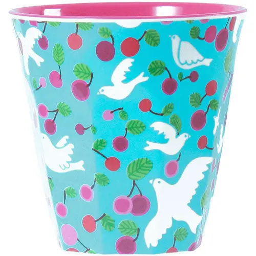 Rice Melamine Kids Cup – Doves Turquoise Motif 1