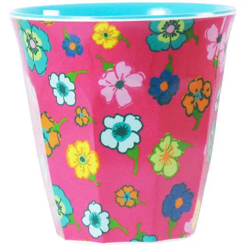 Rice Melamine Kids Cup – Floral Pink Illustration 1