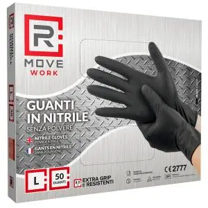 Rmove Black Nitrile Work Gloves – Powder-Free, 8.0G, Large Size, Pack Of 50 1