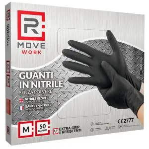 Rmove Black Nitrile Work Gloves – Powder-Free, 8.0G, Medium Size, Pack Of 50 1