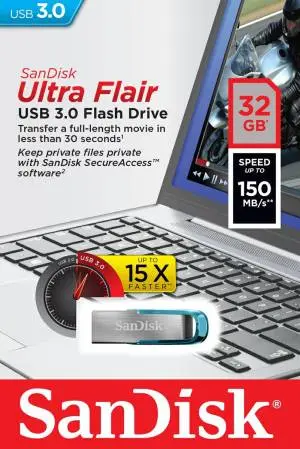 Sandisk Ultra Flair Usb-A 3.0 Flash Drive – 64Gb, Blue 1