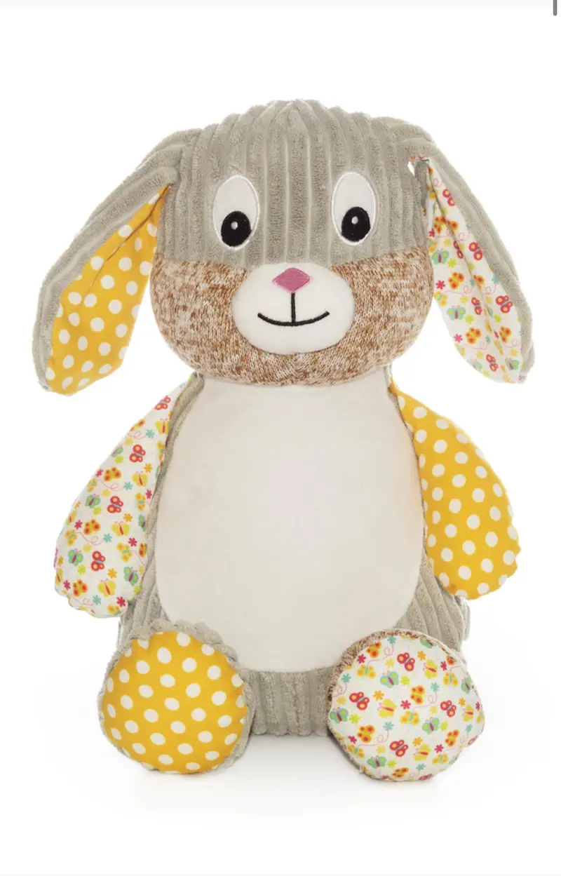 Sunny Yellow Patchwork Bunny Toy 1