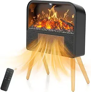 Ultra-Slim Electric Fireplace Heater – 17-Inch Realistic Flame Effect, Solid Wood Stand, 1500W Portable Unit With 1–12 Hour Timer 1