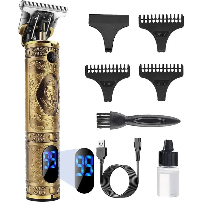 Usb-Rechargeable T-Blade Hair Clipper – Waterproof, Led Display, 0Mm Zero-Gap Blade For All Ages 1