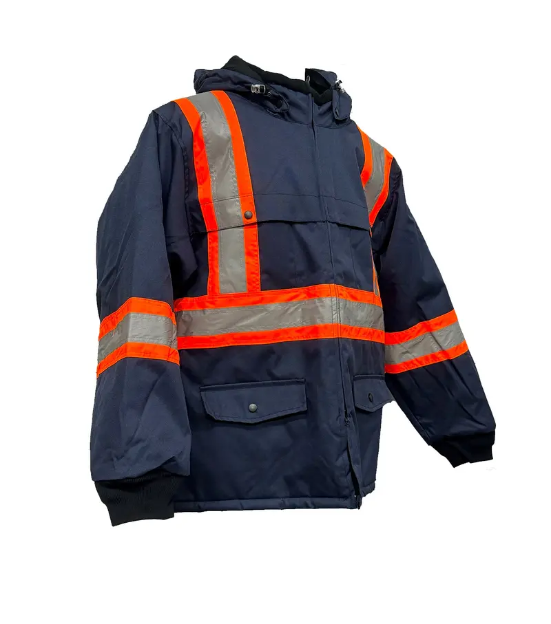 Waterproof Marine Blue Work Coat With Reflective Orange Tape – Blazer 1