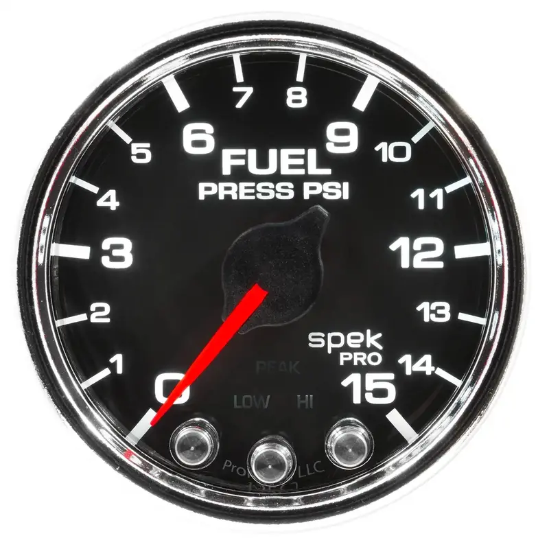 Autometer P31531 2-1/16" Fuel Pressure Gauge – 15 Psi, Stepper Motor, Peak Hold & Warning, Black/Chrome 1