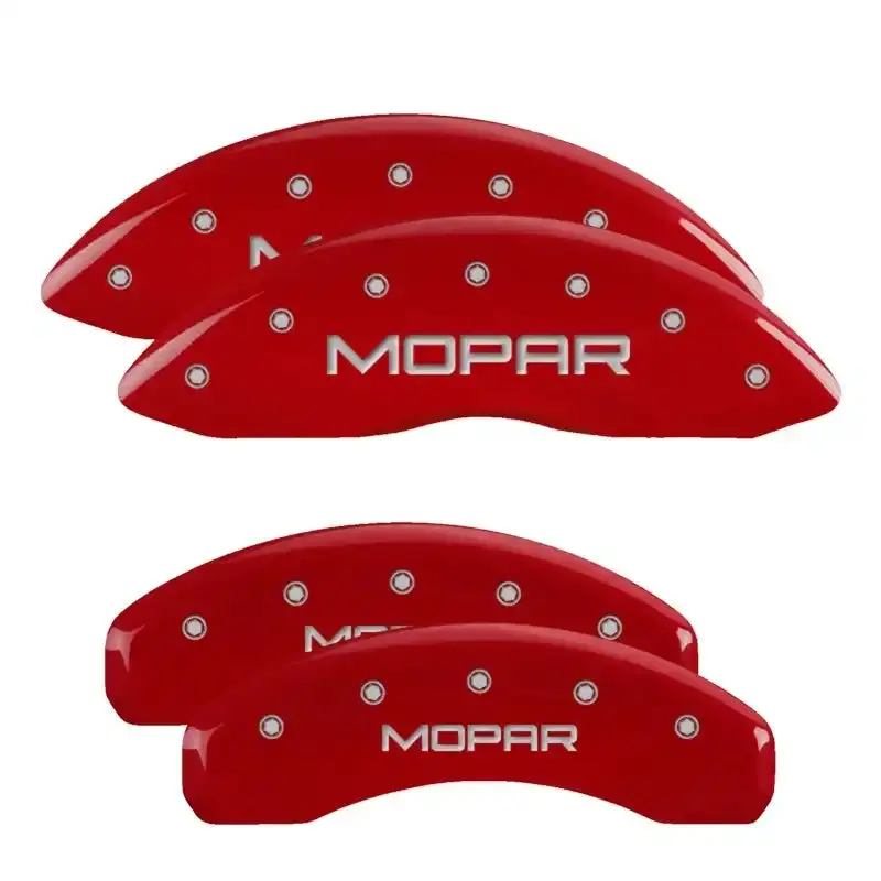 Mgp Engraved Brake Caliper Covers — Front & Rear Set With Red Finish And Silver Chrome Detailing 1